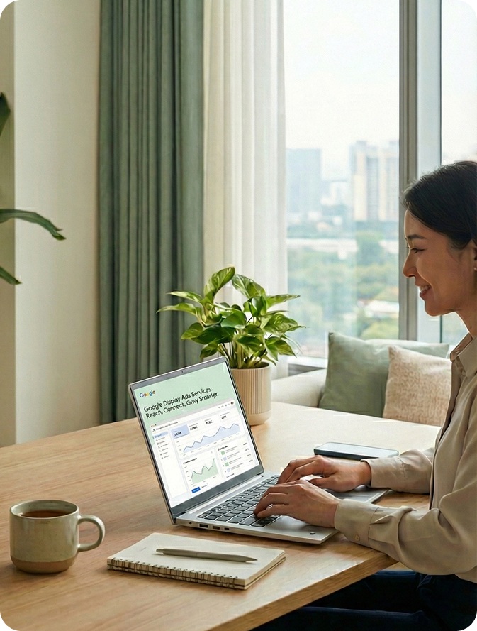 Woman wroking at Google Display Ads Services from Solved Puzzle Marketing Agency in Miami