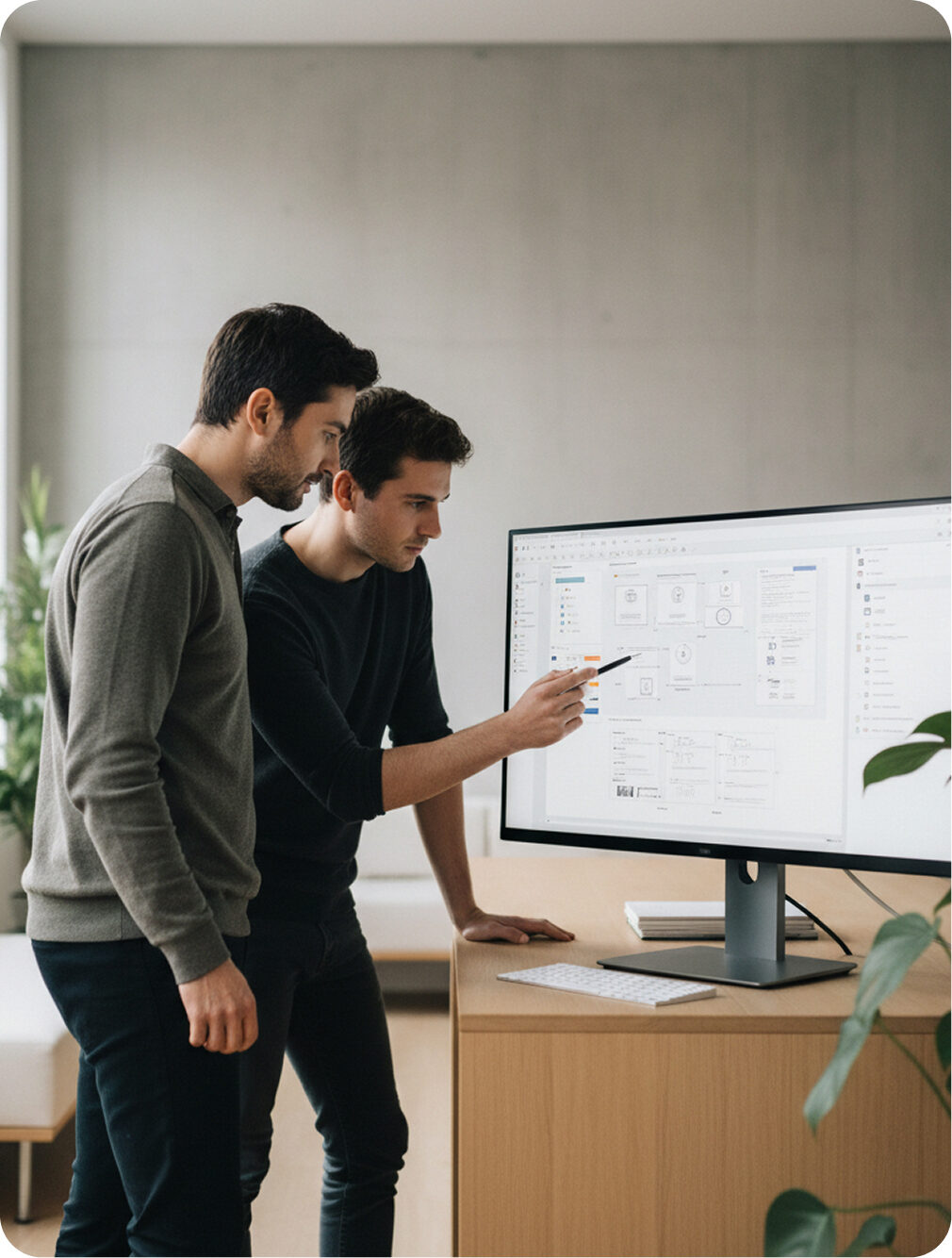 Two men talking about ppc marketing services on Solved Puzzle Marketing Agency in Miami