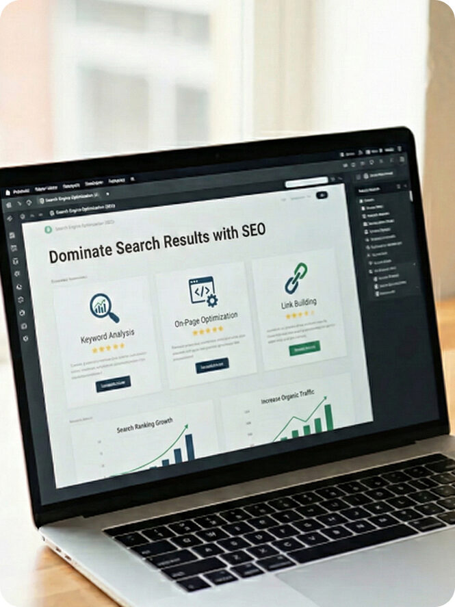 Laptop showing results of the search engine optimization company miami Solved Puzzle Marketing Agency